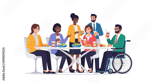 Diverse Business Colleagues Enjoying Inclusive Lunch Break Together
