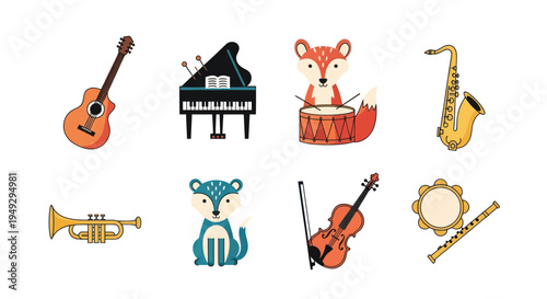 Cartoon musical instruments and animals