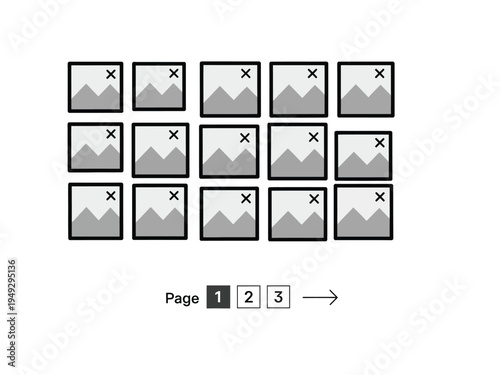 Grid of image placeholders with pagination controls.