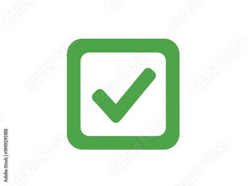 Green Check Mark Inside a Square Outline Symbol.