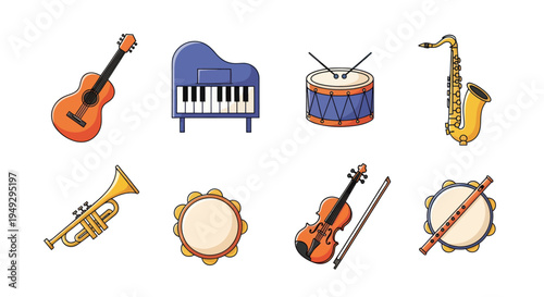 Cartoon musical instruments collection