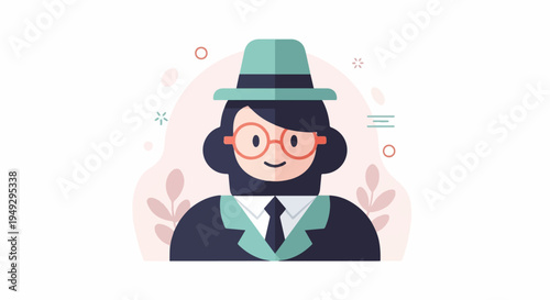 Cheerful person with glasses, wearing a hat and a suit