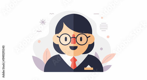 Cheerful flat illustration of a person in formal attire with glasses