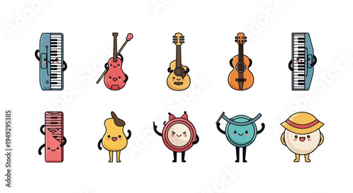 Cartoon musical instruments collection
