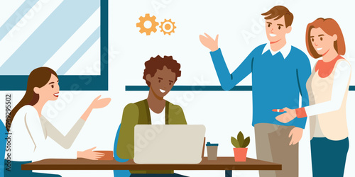 Team collaboration and problem solving in a modern office environment