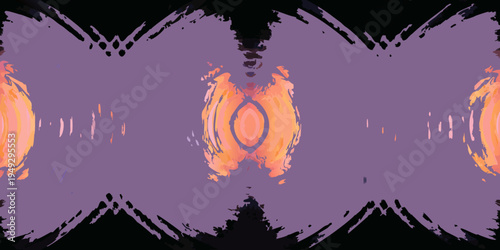 Abstract symmetrical pattern with orange and purple hues digitally manipulated