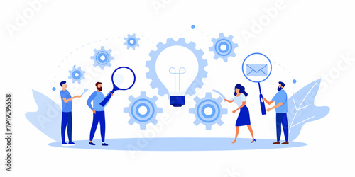 Team collaborating on innovative ideas with technology and research concepts