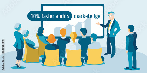 Business presentation showcasing marketing edge and faster audit results