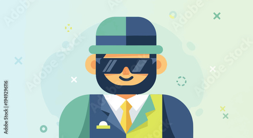 Cheerful man in a hat and sunglasses, dressed in a suit