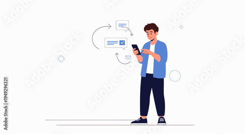 Man Using Smartphone for Workflow Management and Task Automation