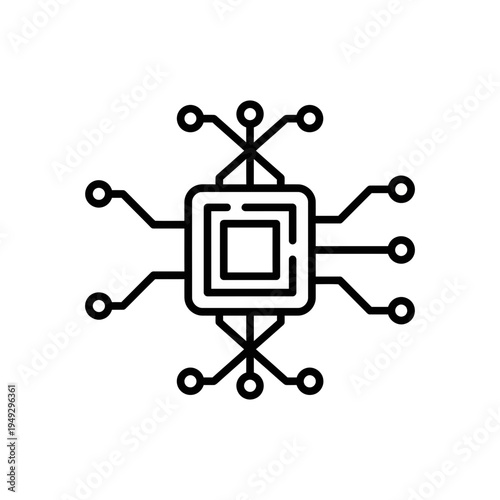 Transparent PNG icon of a microchip with electronic connections