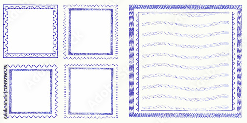 Collection of vintage blue patterned rectangular and square frames