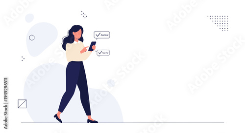 Woman Walking While Texting on Phone, Notifications Appearing