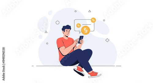 Man using smartphone for online money transfer and financial transactions