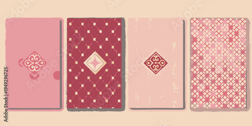 Four patterned cards with geometric designs and subtle color variations