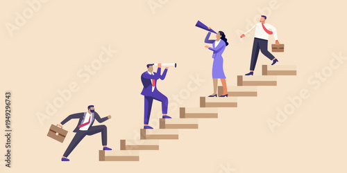 Businesspeople climbing stairs illustrating career growth and upward mobility