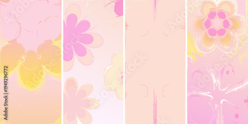 Abstract floral patterns in soft pastel pink yellow and orange hues