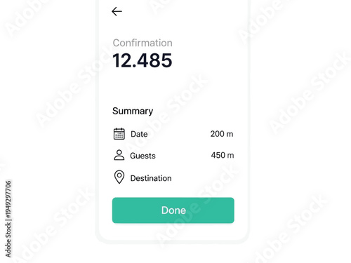 Mobile App Confirmation Screen with Booking Details.