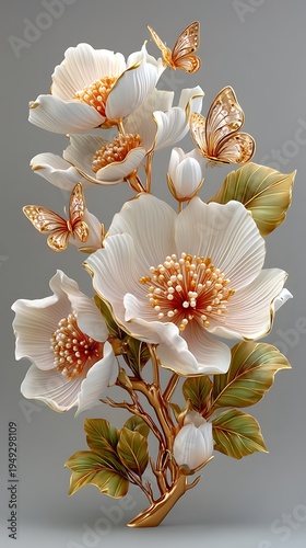 Premium white flower botanical artwork elegant luxury high resolution picture