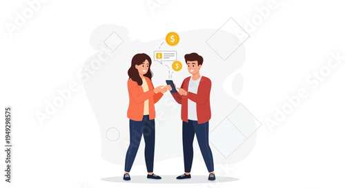 People using smartphones for online money transfer and financial transactions