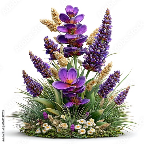 Purple wildflower bouquet botanical artwork illustration high resolution picture