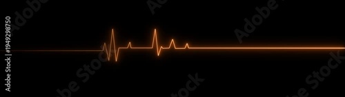 Neon orange electrocardiogram line on black background with flatline heart rate pulse