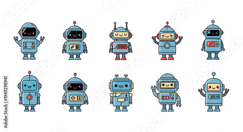 Cartoon robots collection isolated on white