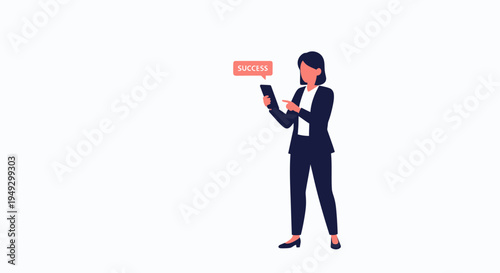 Businesswoman with tablet achieving success, digital notification