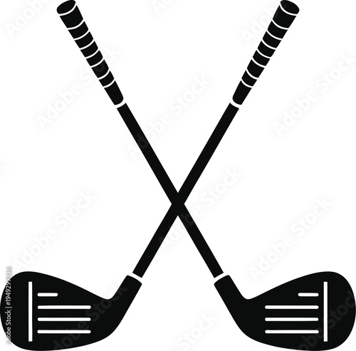 Crossed golf clubs vector icon featuring two professional iron wedges with textured grips for sports equipment branding and tournament logo