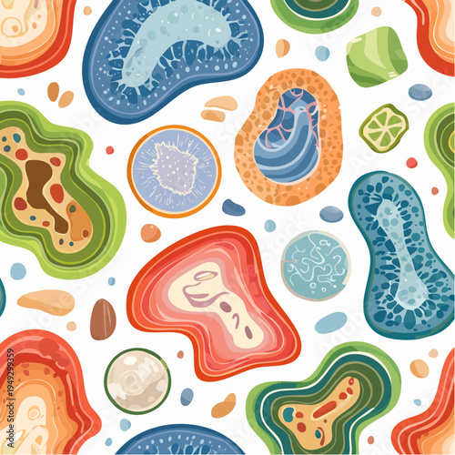 Vector illustration of abstract organic pattern inspired by cellular structures, plankton, and geode crystal cross-sections