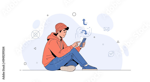 Young man using smartphone, digital communication, online connection, modern lifestyle
