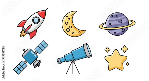 Cartoon space elements on white
