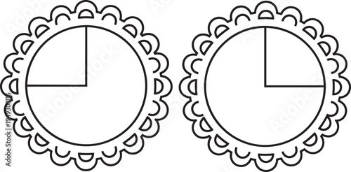 Black fraction circle vector illustration, educational pie chart design showing three fourths shaded, mathematics learning concept, parts of whole symbol, teaching material icon