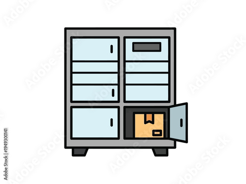 Secure Storage Locker with Package Inside Open Compartment.