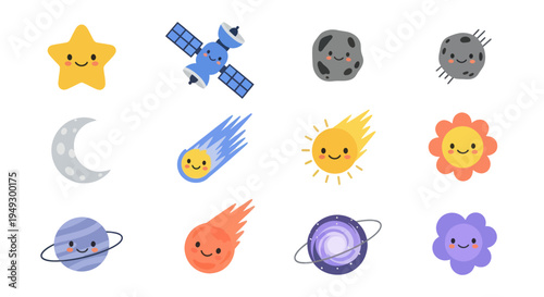 Cartoon space elements on white background