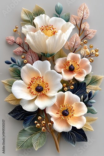 Soft blush flower bouquet artistic golden details high resolution picture