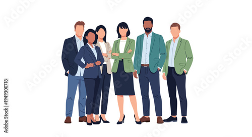 Diverse Business Team Standing Together - Professional Group Portrait Illustration of Confident Multi-ethnic Co-workers on White Background