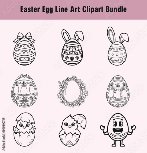 Cute Easter Egg Line Art Clipart Set