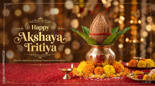 Happy Akshaya Tritiya. Hindu Festival. Gold Coin