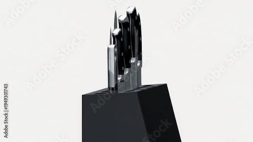 Black kitchen knife block set.