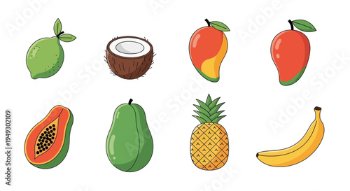 Cartoon tropical fruits illustration