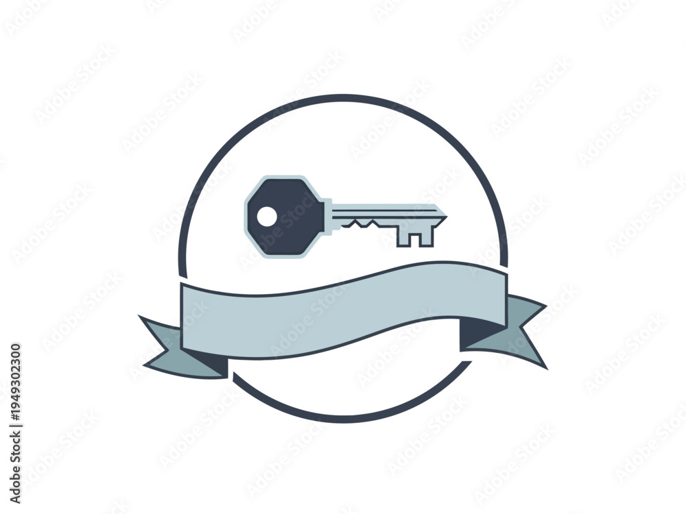 Fototapeta premium Vintage Key Emblem with Ribbon Graphic Element.