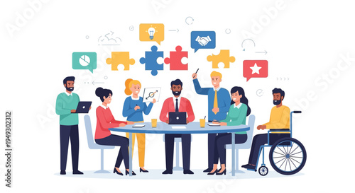 Diverse Business Team Meeting: Collaboration, Ideas, and Inclusive Strategy