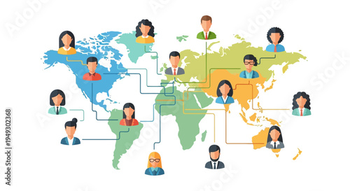 Global Workforce Connectivity and International Business Network Map Illustration