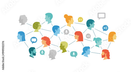 Social Network & Digital Communication: Diverse People Connecting Online. Community, Teamwork, and Discussion Concept.