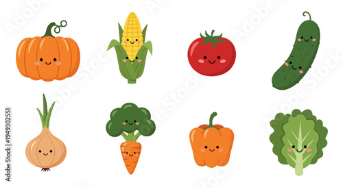 Cartoon vegetables illustration on white