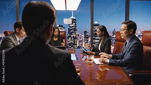 Business meeting in office highrise.