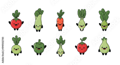 Cartoon vegetables illustration set