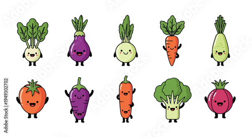 Cartoon vegetables illustration set