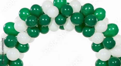 Independence day celebration arch with green and white balloons symbolizing freedom and patriotism